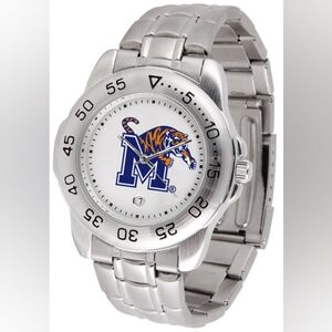 Men's Memphis Tigers Silver Sport Steel Watch With Date by Sun Time Rotate Bezel